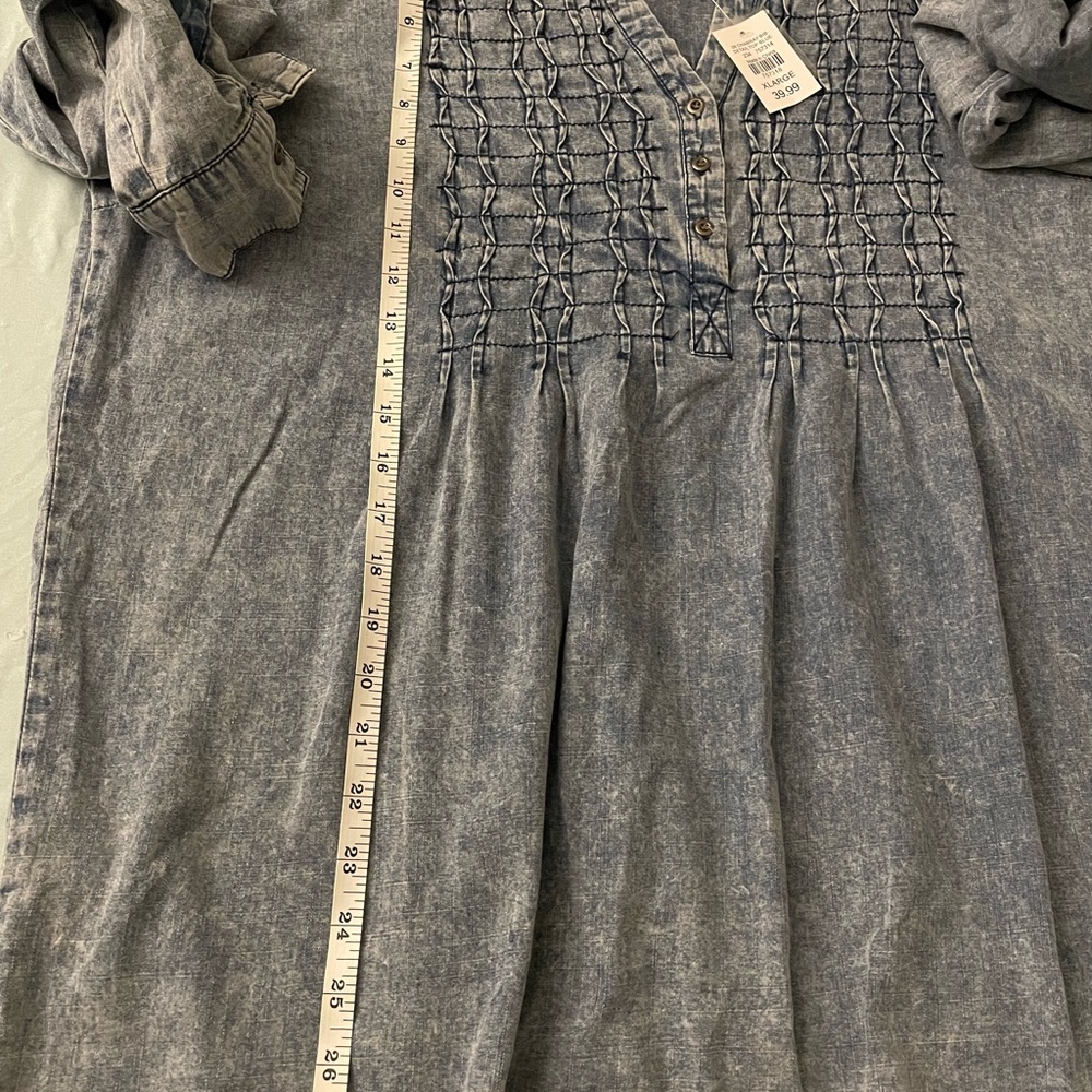 Tantrums Chambray Bib Denim top 100 Cotton Blue Acid Wash Size XL - Picture 12 of 13